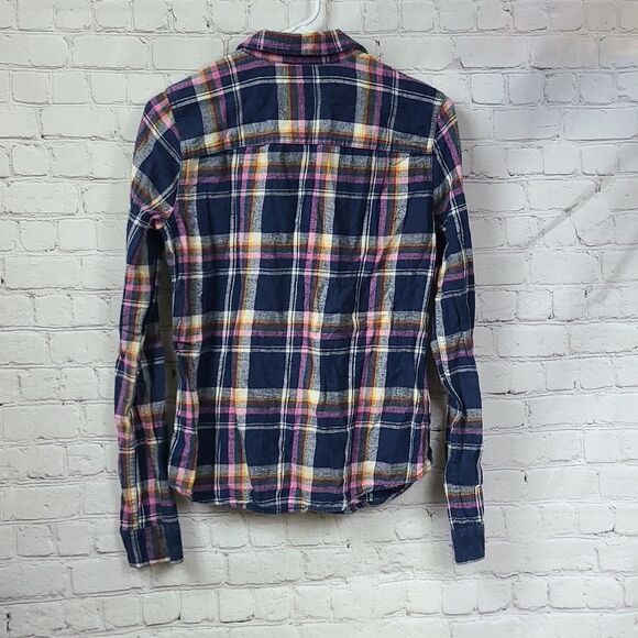 Hollister Blue Plaid Soft Flannel Roll up Long Sleeve Shirt Button Down Medium - Picture 3 of 10